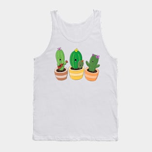 Cute cactus trio singing cartoon illustration Tank Top